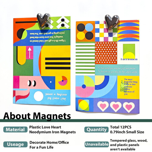 Refrigerator Magnets Pink Love Heart Set 12 pcs 1