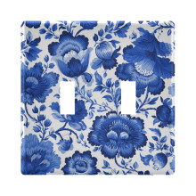 Light Switch Wall Plate Cover Blue Floral Pattern 2-Gang