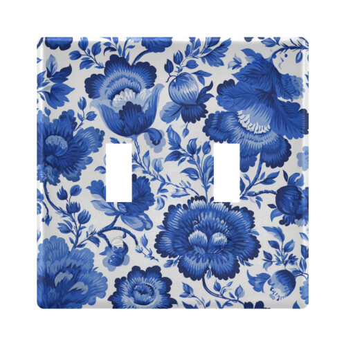 Light Switch Wall Plate Cover Blue Floral Pattern 2-Gang