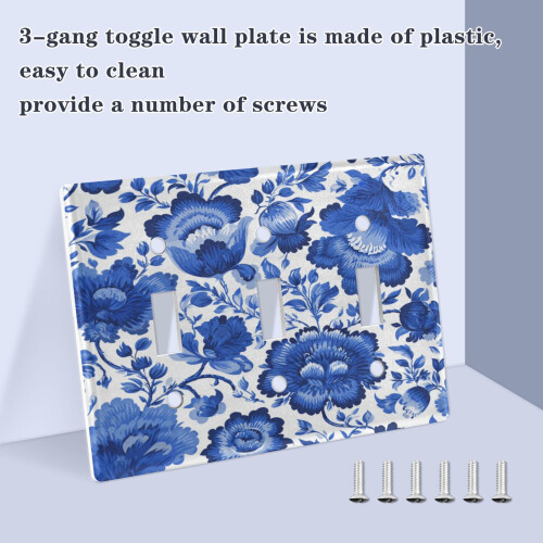 Light Switch Wall Plate Cover Blue Floral Pattern 2-Gang 2