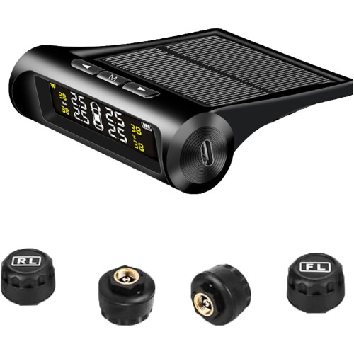 Solar-Powered RV Trailer TPMS 4 Sensors LCD Display