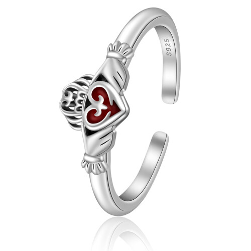 Sterling Silver Claddagh Toe Ring with Opal Adjustable