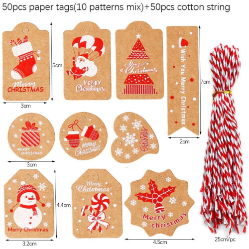 Christmas Kraft Paper Gift Tags with Rope 50 pcs 1