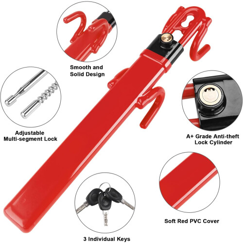 Steering Wheel Lock Anti-Theft Device with 2 Keys 2