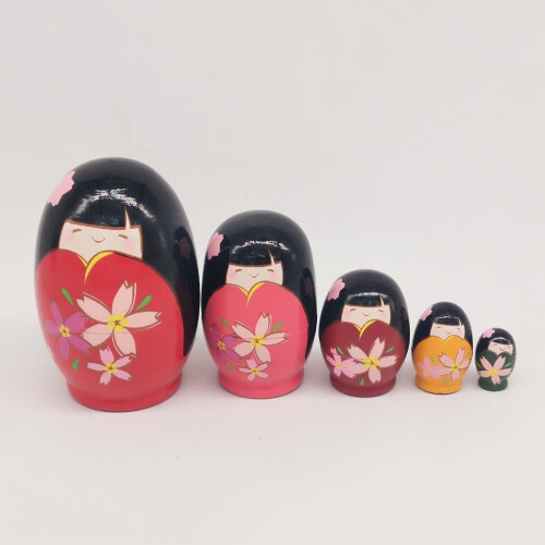 Handmade Painted Wooden Nesting Dolls 5 pcs 2