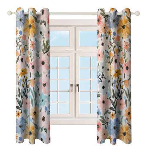 Floral Printed Window Curtains Blackout Thermal Insulated 2