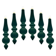 Green Velvet Finial Drop Christmas Ornament Flocked Matte