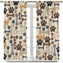 Dog Paw Print Curtains Brown Beige 2-Pc Set 52x84 Inch