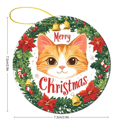 Orange Cat Christmas Ornament Ceramic 3 Inch Double-Sided 1