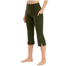 Women's High Waist Stretch Capri Pants Solid Color Split Hem
