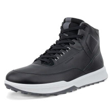(UK 10, Black/Magnet) Ecco Mens Golf Street Vibe Hi-Top Spikeless Waterproof Leather Golf Shoes