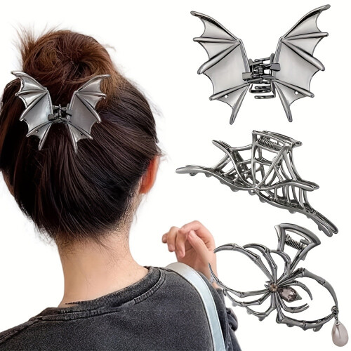 Halloween Hair Clip Black Spider Web Skeleton Hand Bat 2