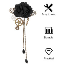 Black Lolita Hair Clip with Mechanical Gear and Rose Flower