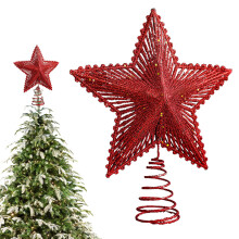Star Christmas Tree Topper 8 Inch 3D Hollow Red Silver Gold
