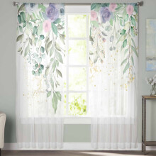Sheer Curtains Watercolor Purple Flowers Eucalyptus 52x96