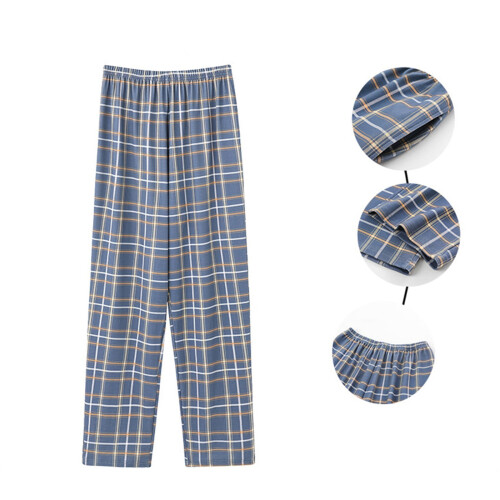 Men's Blue Plaid Sleep Pants Soft Stretch Nylon Spandex
