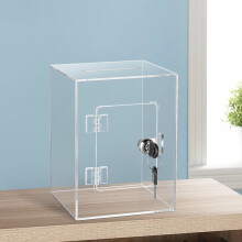 Clear Acrylic Piggy Bank Keyed Cube 20x15x12cm