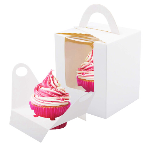 100 PCS Single Cupcake Boxes White Individual Cupcake Carrier Holders with Window Inserts for Bakery Wrapping Packaging 2