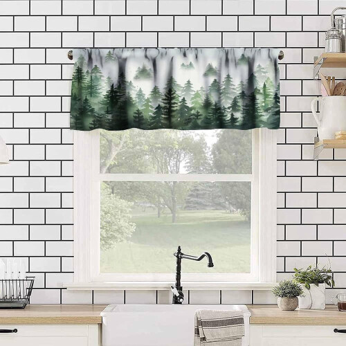 Forest Valance Curtains Watercolor Green Misty Tree 2