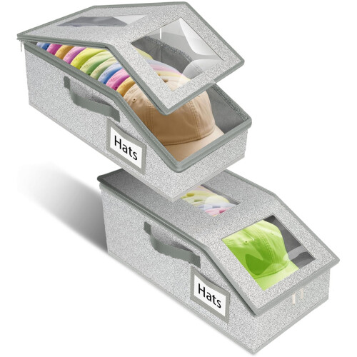 Stackable Baseball Cap Storage Box Gray 2-Pack
