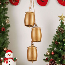 Vintage Gold Metal Christmas Bells with Velvet Rope 2 pcs