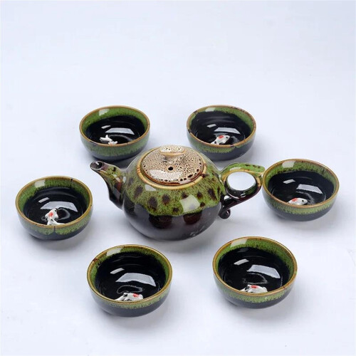 Chinese Style Ceramic Kung Fu Tea Set with 1 Teapot and 6