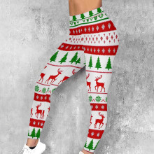 Women's Christmas Print Stretch Leggings High Waist 1 Pair