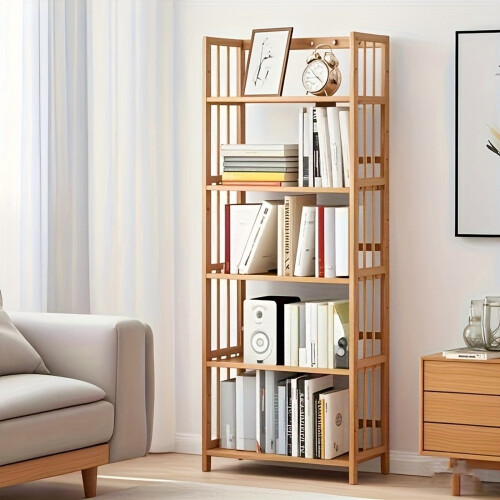 Bamboo Bookshelf Adjustable Shelves 4-Tier Narrow 1