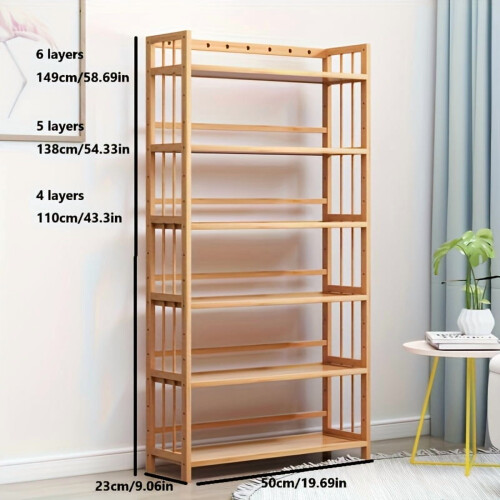 Bamboo Bookshelf Adjustable Shelves 4-Tier Narrow 2