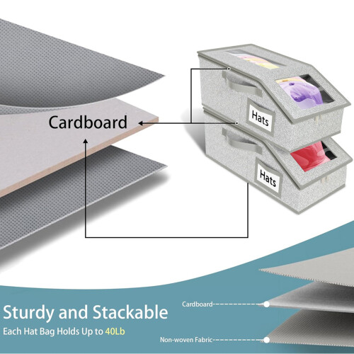 Stackable Baseball Cap Storage Box Gray 2-Pack 2