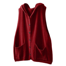 Women's Knit Hooded Vest Sweater Sleeveless Open-Front