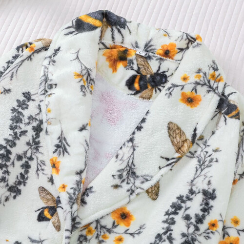 Flannel Robe Women's Winter Fleece Bathrobe with Print 1