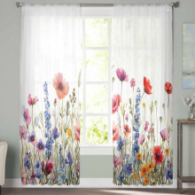Sheer Curtains Poppy Watercolor Floral 52x108 Inch Voile
