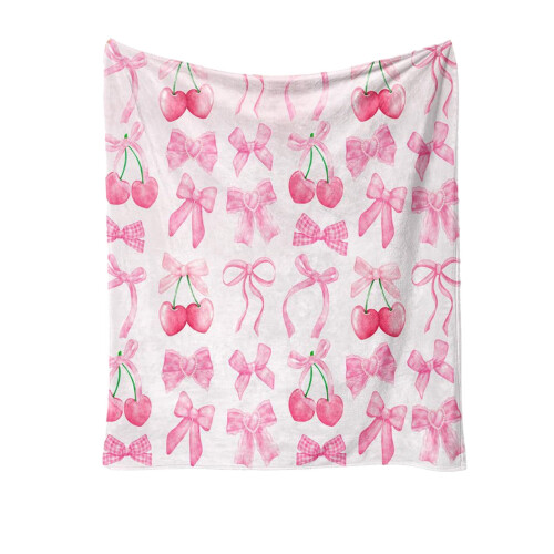 Pink Bow Flannel Throw Blanket 30x40 inch