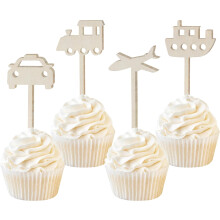 Wooden Transportation Cupcake Toppers Set 16 Pieces