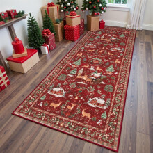 Christmas Runner Rug 2x6 ft Red Deer Santa Design Non-Slip