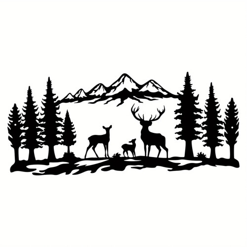 Mountain Forest Poster Deer Bear Cyclist 15.7x7 in Black