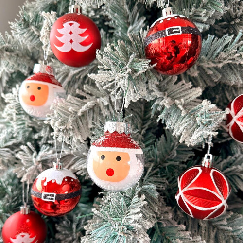 Shatterproof Glitter Christmas Ornaments 9 pcs Red White