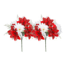 Glitter Christmas Poinsettia Artificial Flowers 2-Pack