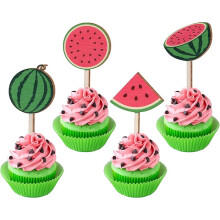 Watermelon Cupcake Toppers Wooden 16PCS