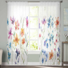 Sheer Curtains Watercolor Floral Voile 2 Panels 52"W x 72"L