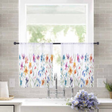Sheer Curtains Watercolor Floral Voile 52x54 Inch 2 Panels