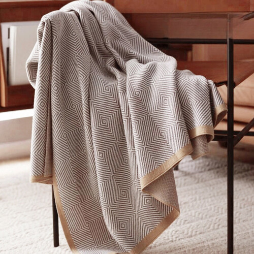 Knitted Cotton Herringbone Throw Blanket 59x79 inches