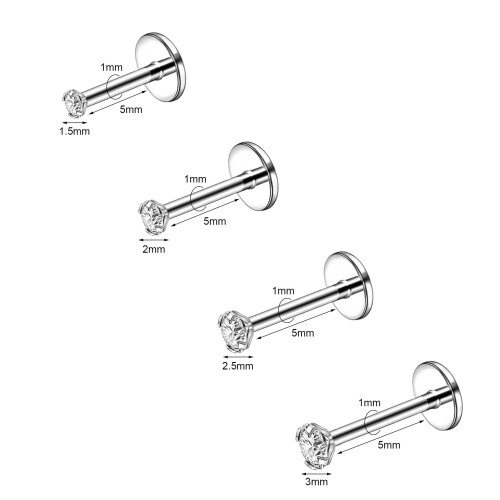 Stainless Steel Labret Lip Rings Claw CZ Threadless 1.0mm 8 1