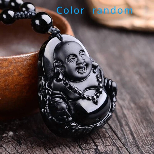 Obsidian Buddha Pendant Necklace Maitreya Charm 1 pc