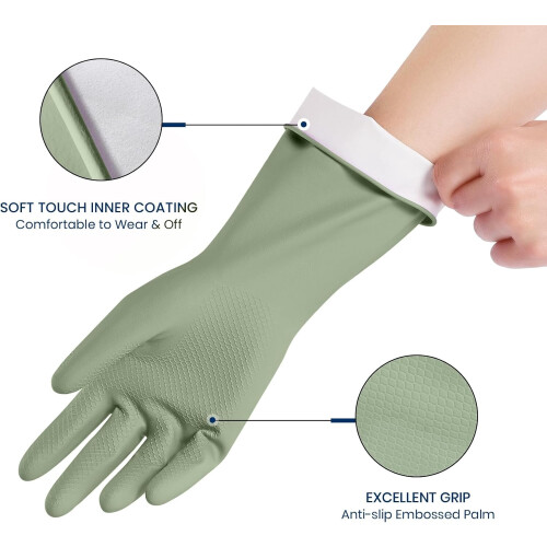 Rubber Dishwashing Gloves Reusable 4 Pairs Flocked Lining 1