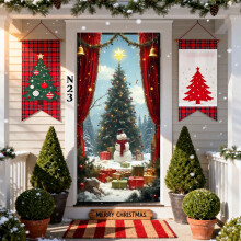 Christmas Door Cover Santa Design 35x72 Inch Elastic Fabric