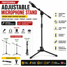 Professional Adjustable Microphone Mic Stand Boom Arm Holder Tripod Stage Studio