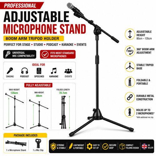 Professional Adjustable Microphone Mic Stand Boom Arm Holder Tripod Stage Studio
