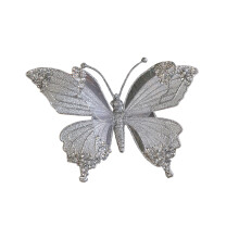 Glitter Butterfly Christmas Ornament Silver Hollow Monarch